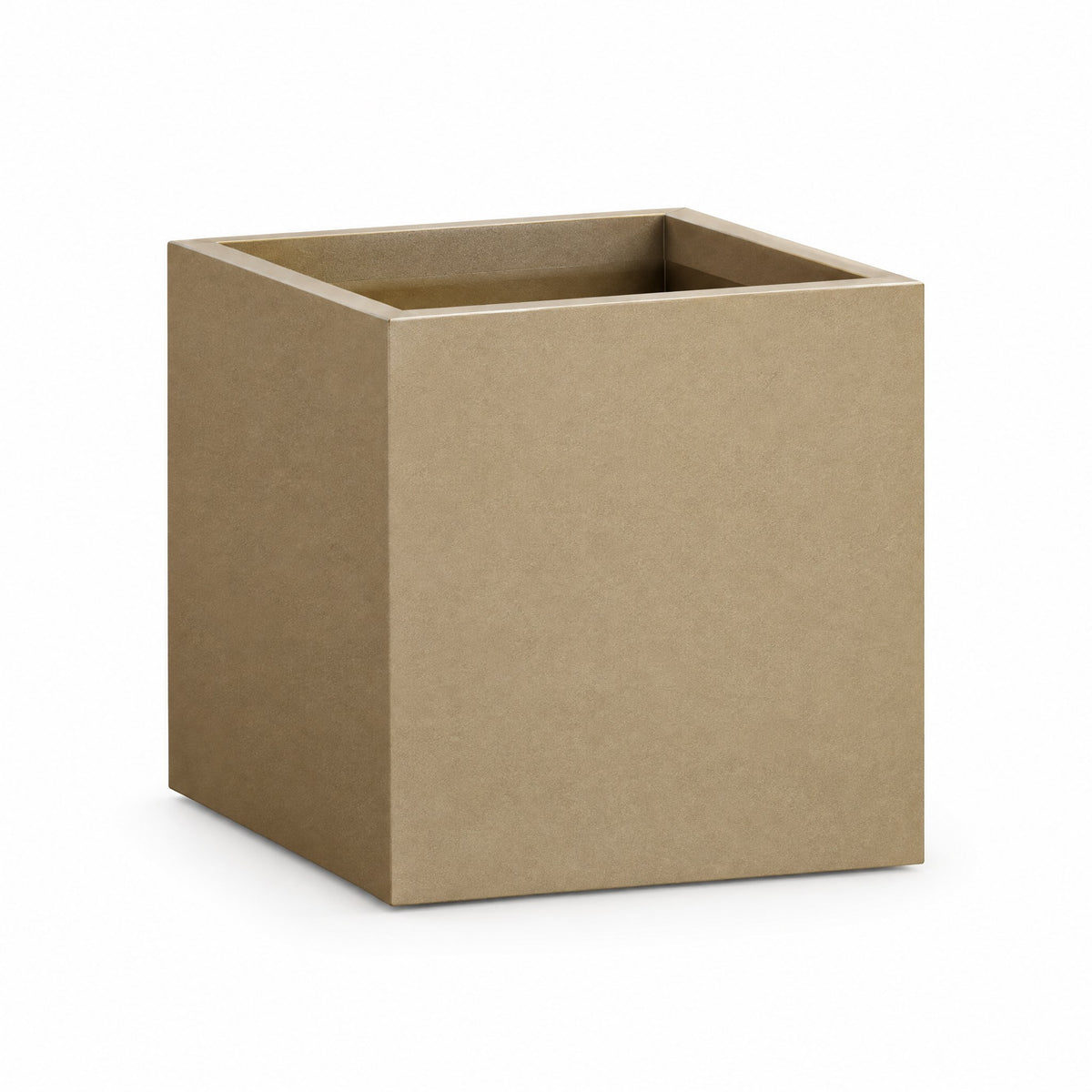 Urban Cube fiberglass planter in metallic gold