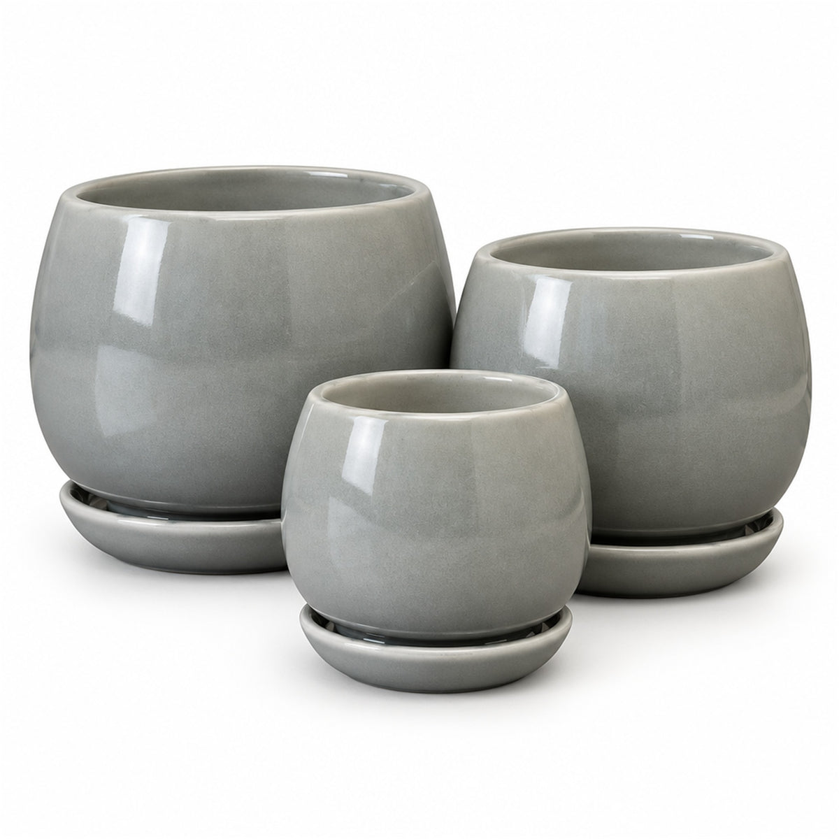 Ceramic Bowl Planter in gray, shown in three sizes