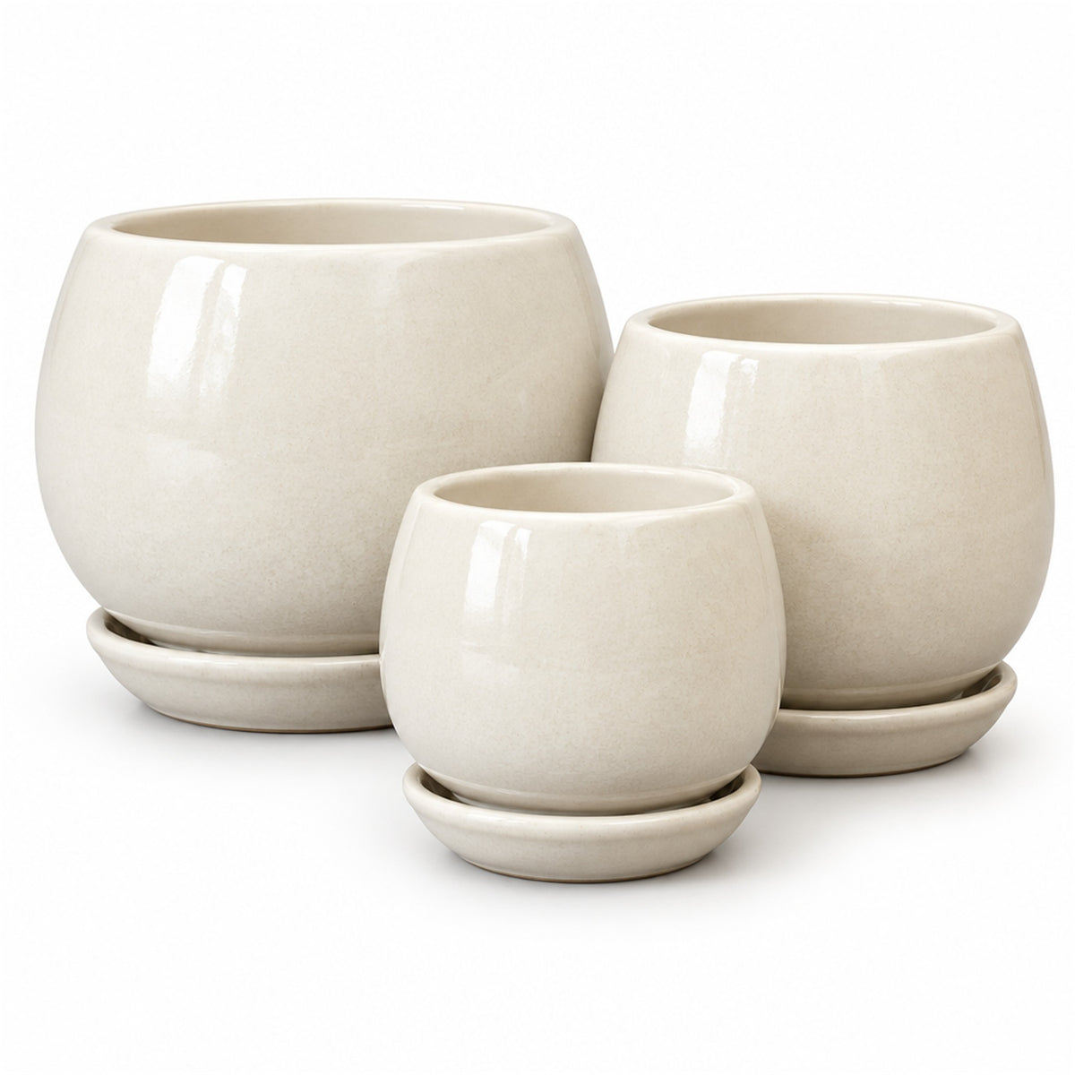Ceramic Bowl Planter in ivory, shown in three sizes