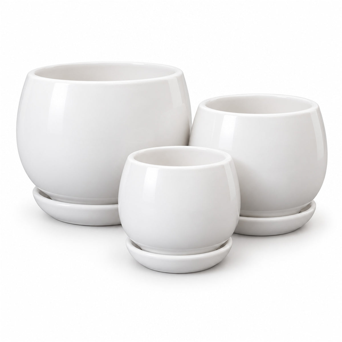 Ceramic Bowl Planter in white, shown in three sizes