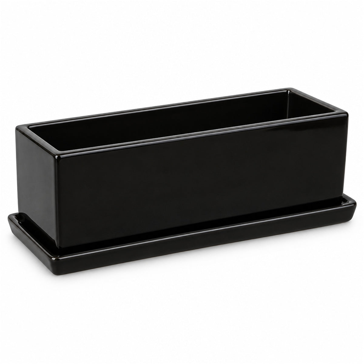 Ceramic Window Box, 11.5 in long, in gloss black