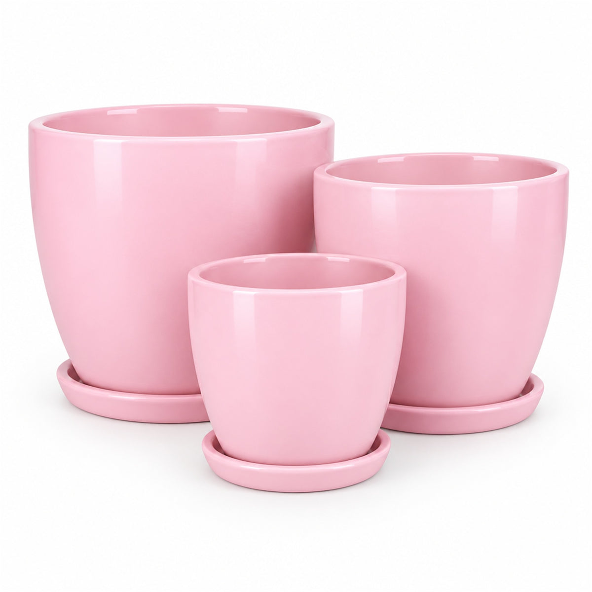 Colorful Ceramic Pot in pink matte, shown in three sizes