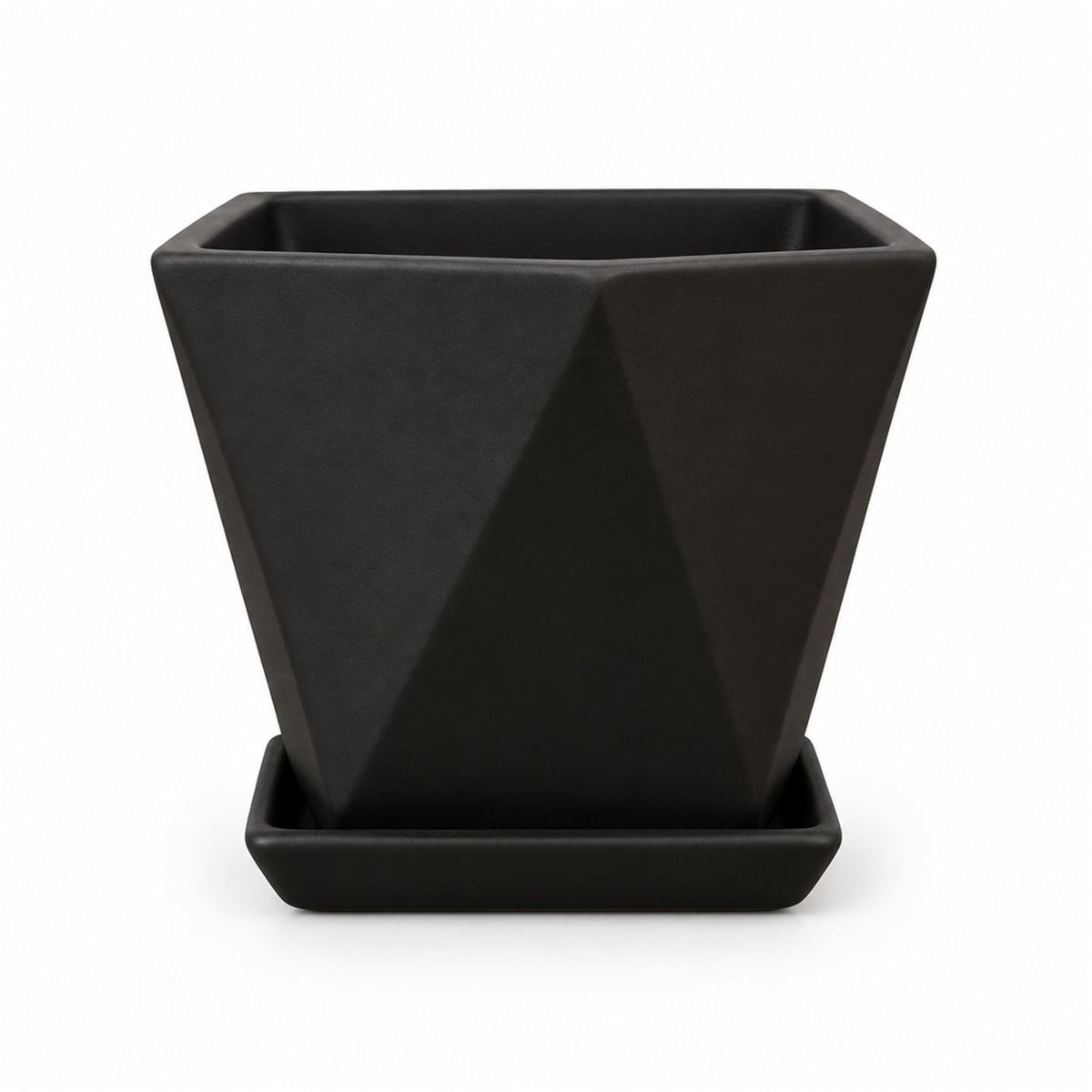 Faceted Ceramic Pot in black