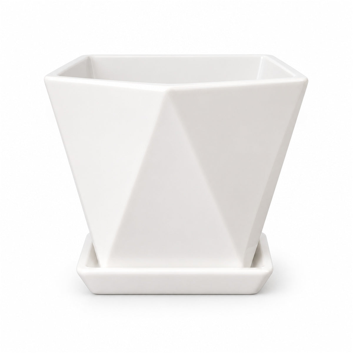 Faceted Ceramic Pot in white