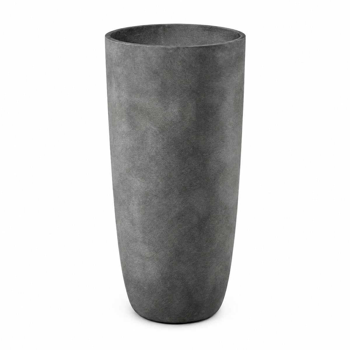 Colonna Tall Round fiberglass planter in grey stone