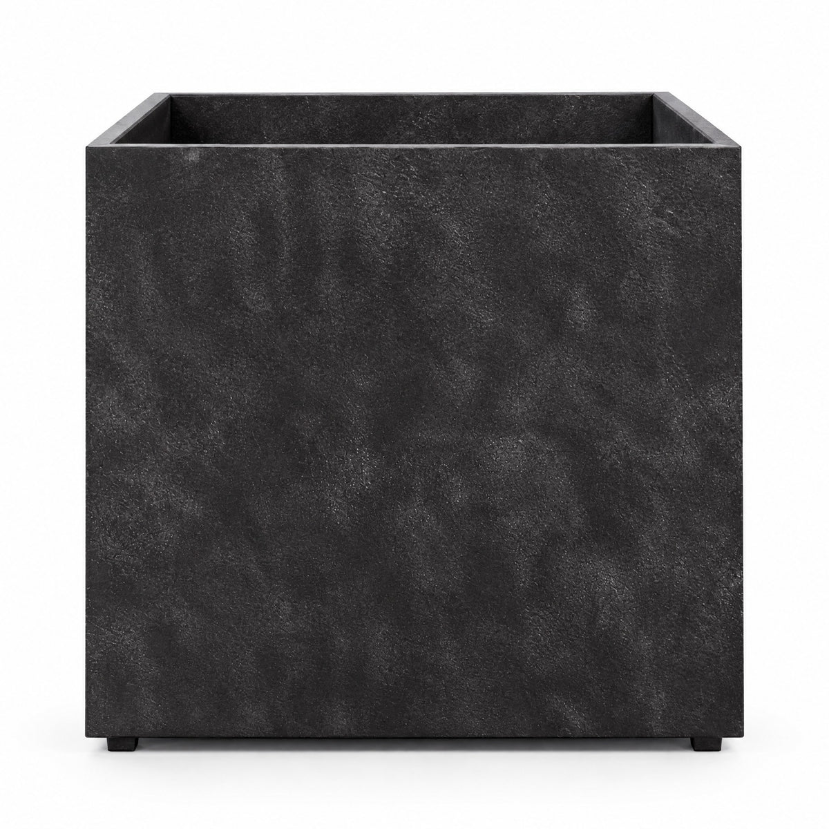 Cortile Cube fiberglass planter in carbon stone