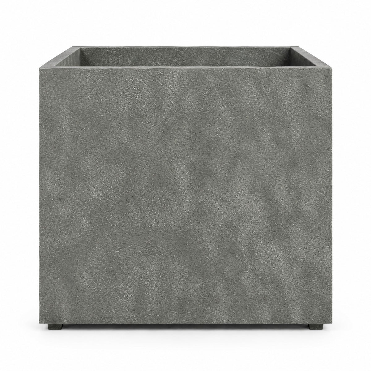 Cortile Cube fiberglass planter in grey stone