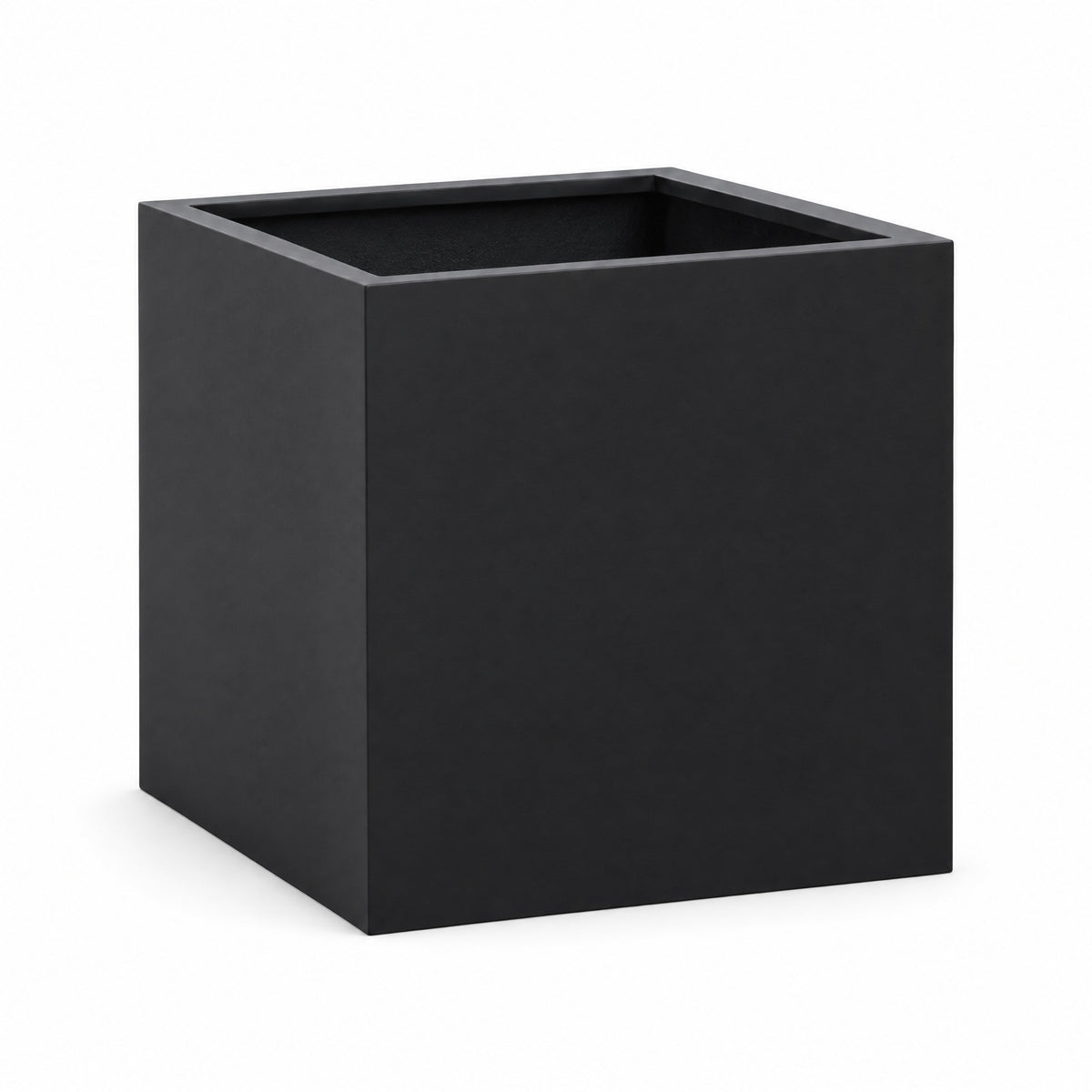 Matte black fiberglass cube planter