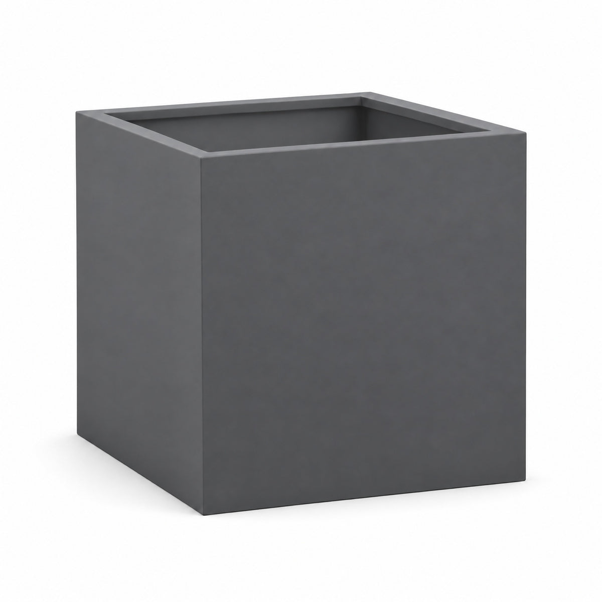 Matte grey fiberglass cube planter