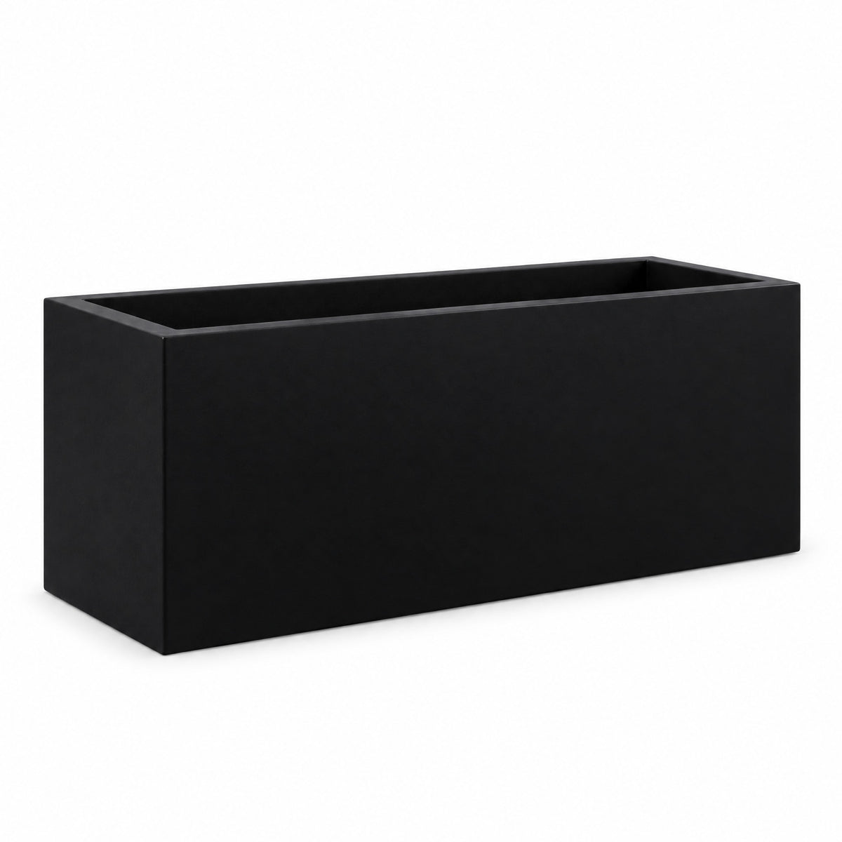 Matte black fiberglass trough planter