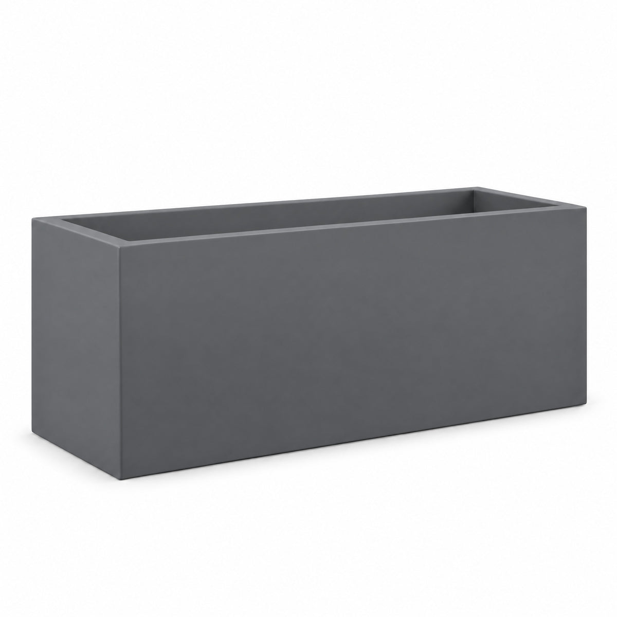 Matte grey fiberglass trough planter