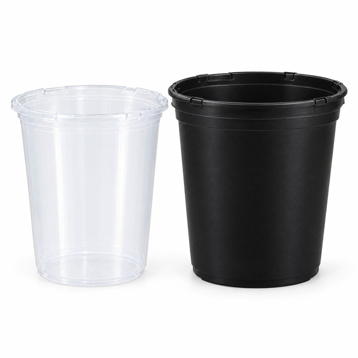 Clear and black plastic nursery pots