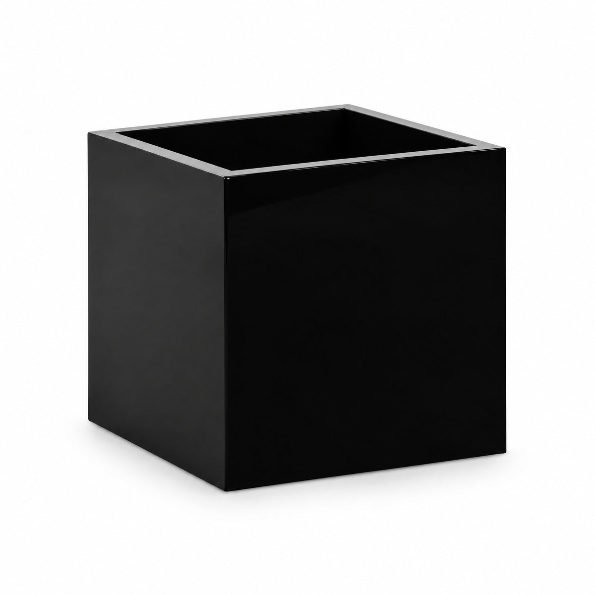 Urban Cube fiberglass planter in gloss black