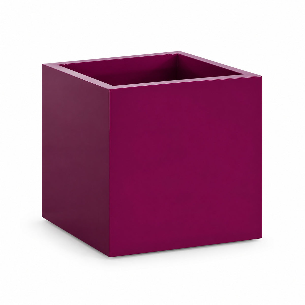 Urban Cube fiberglass planter in gloss eggplant