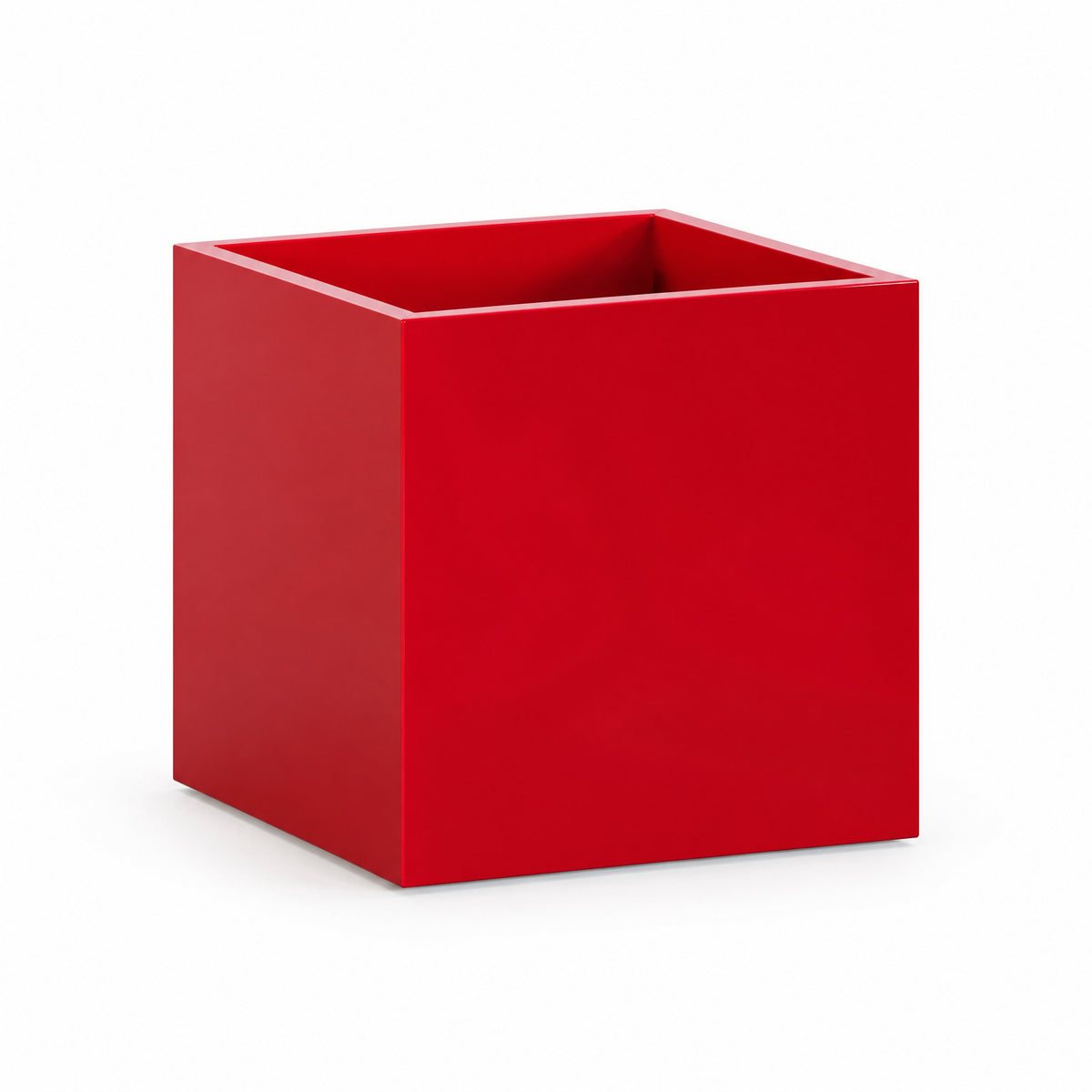 Urban Cube fiberglass planter in gloss red