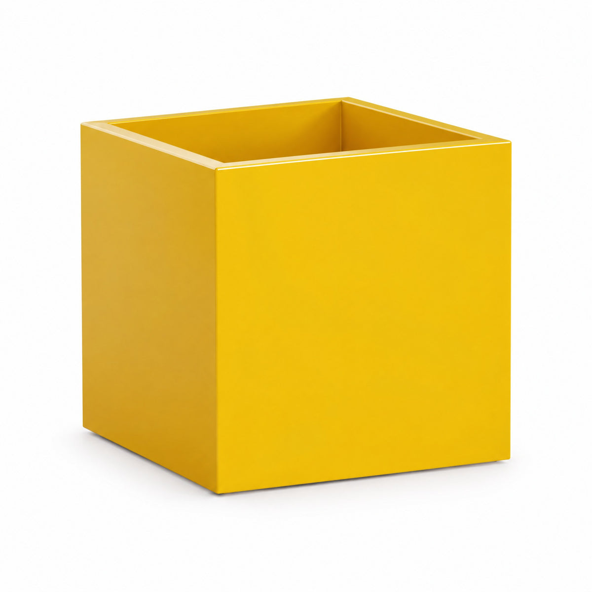 Urban Cube fiberglass planter in gloss saffron
