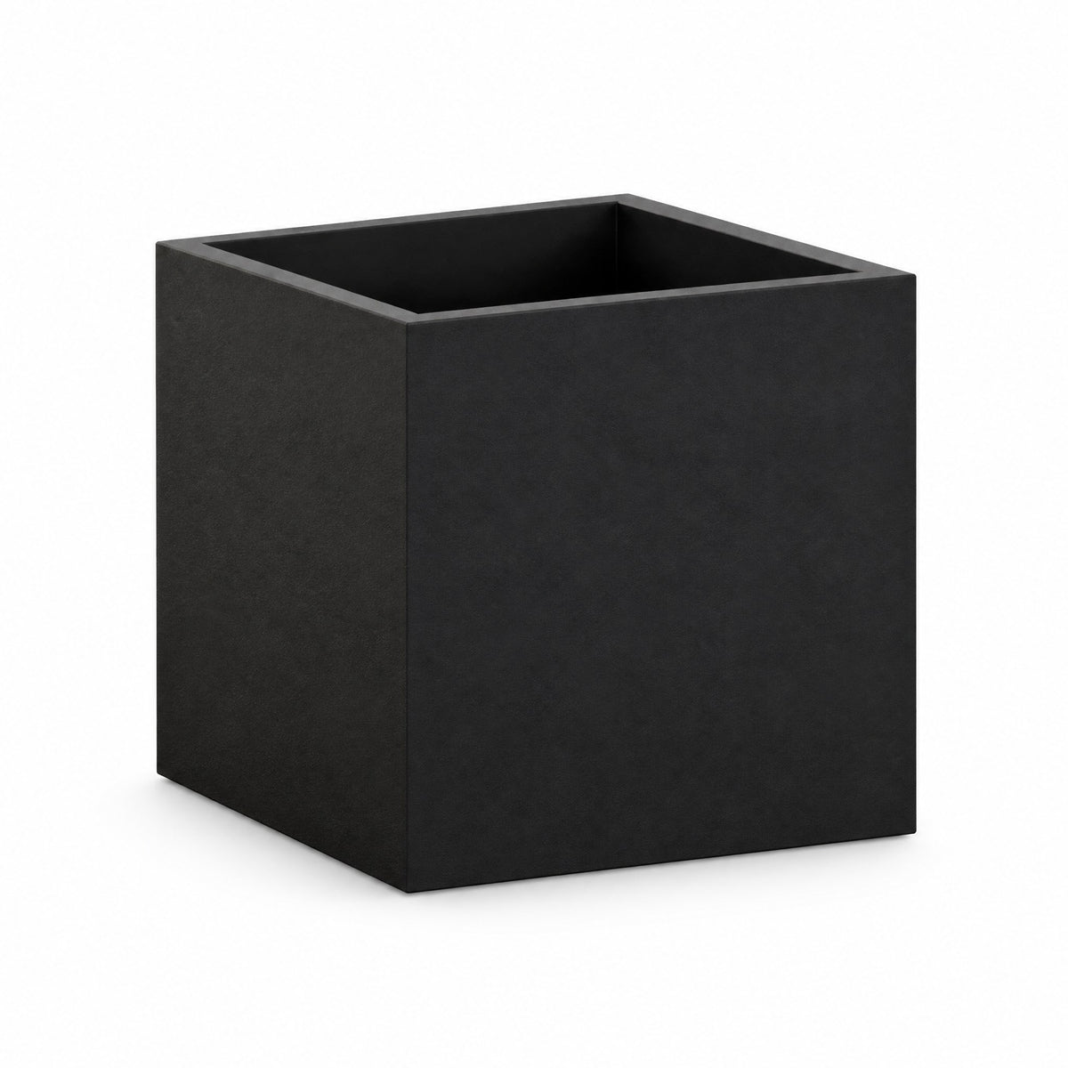 Urban Cube fiberglass planter in matte black