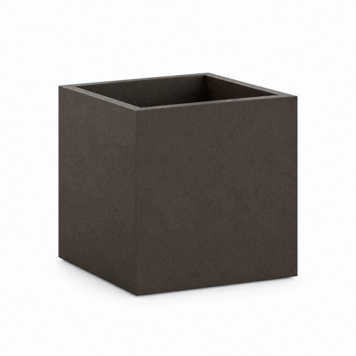 Urban Cube fiberglass planter in matte brown