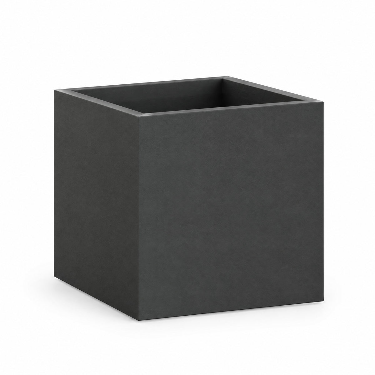 Urban Cube fiberglass planter in matte charcoal