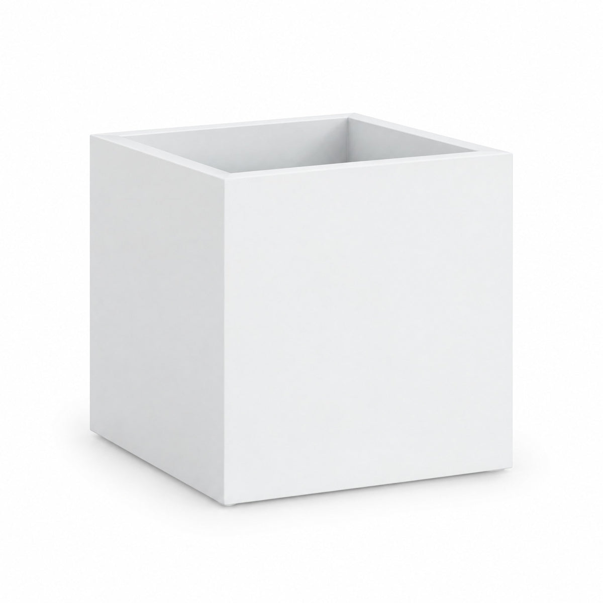 Urban Cube fiberglass planter in matte white