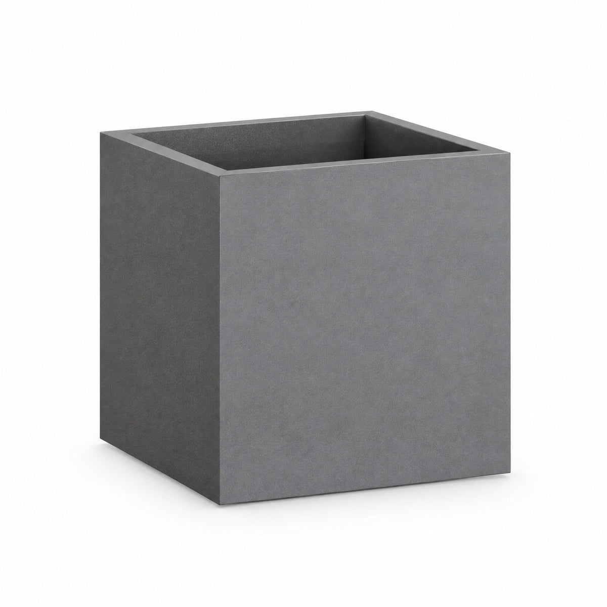 Urban Cube fiberglass planter in metallic gunmetal