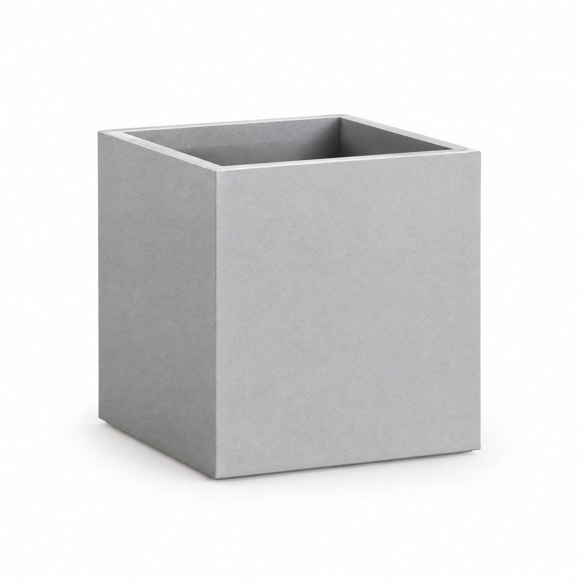 Urban Cube fiberglass planter in metallic silver