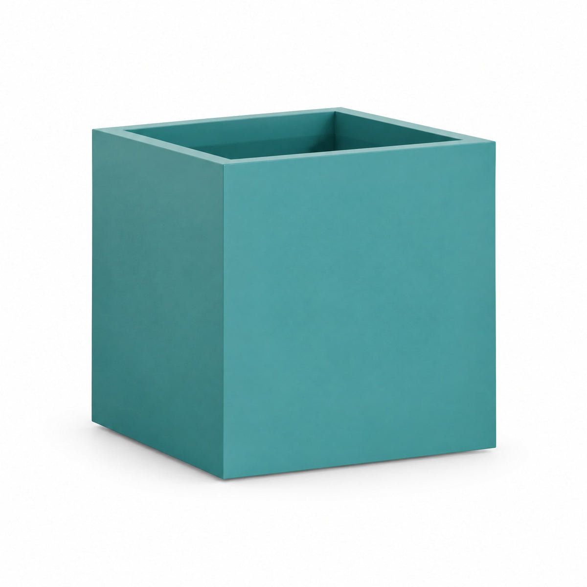 Urban Cube fiberglass planter in satin sea foam