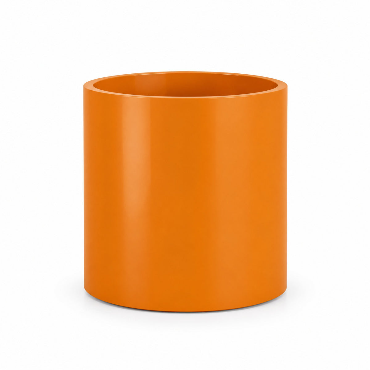 Urban Cylinder fiberglass planter in gloss tangerine