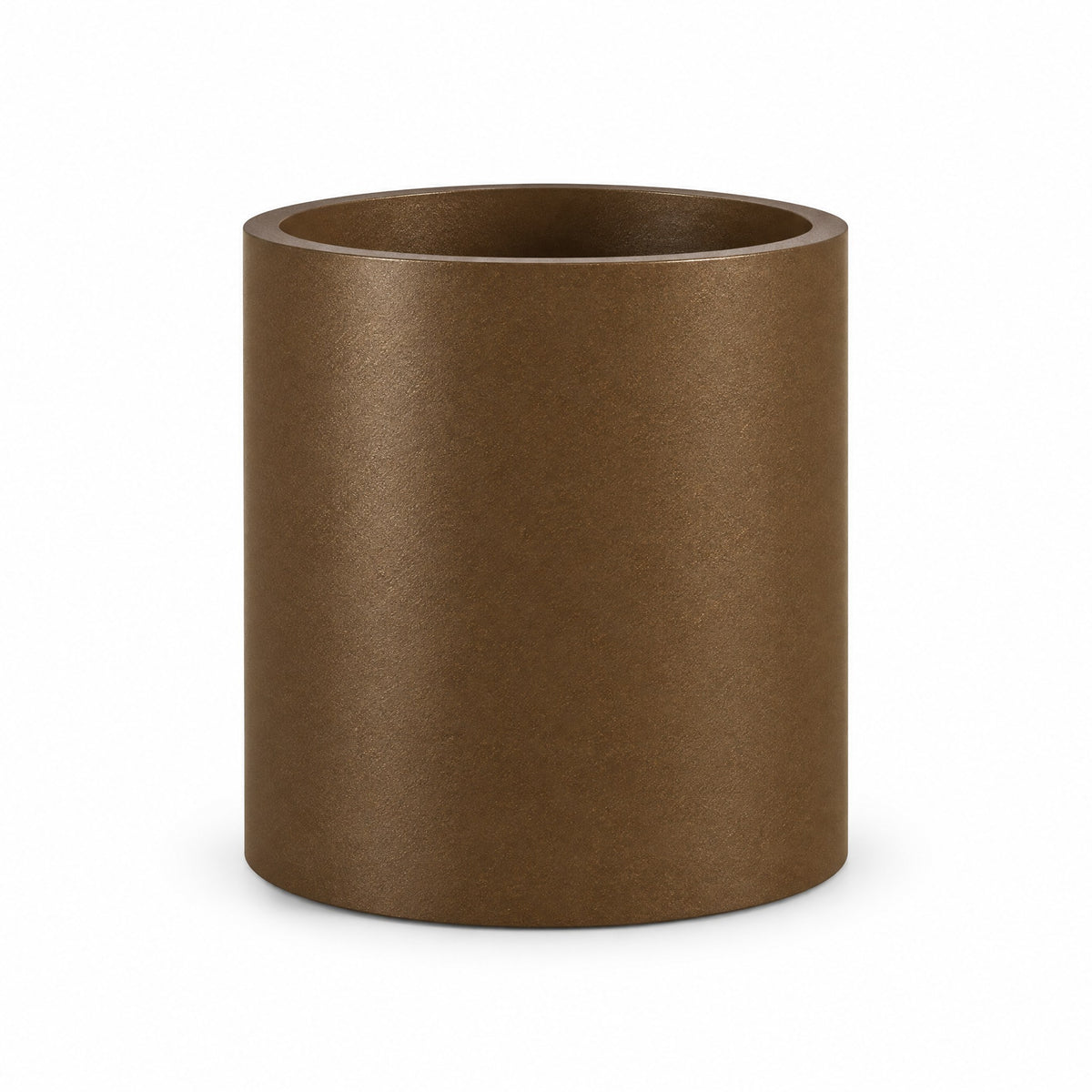 Urban Cylinder fiberglass planter in metallic bronze