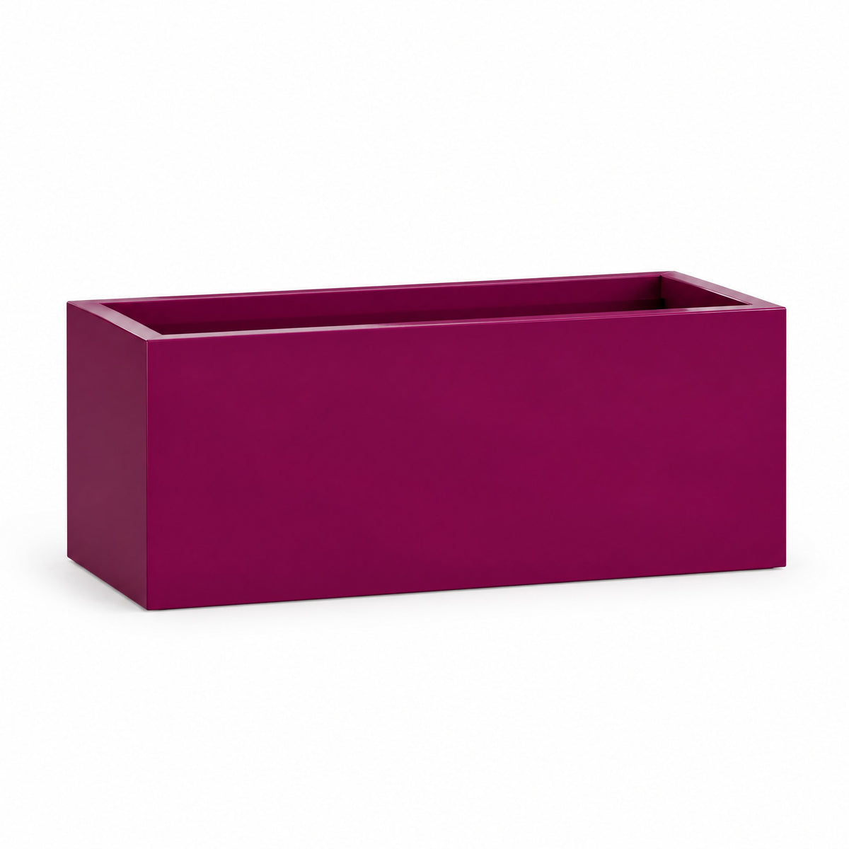 Urban Low Trough fiberglass planter in gloss eggplant