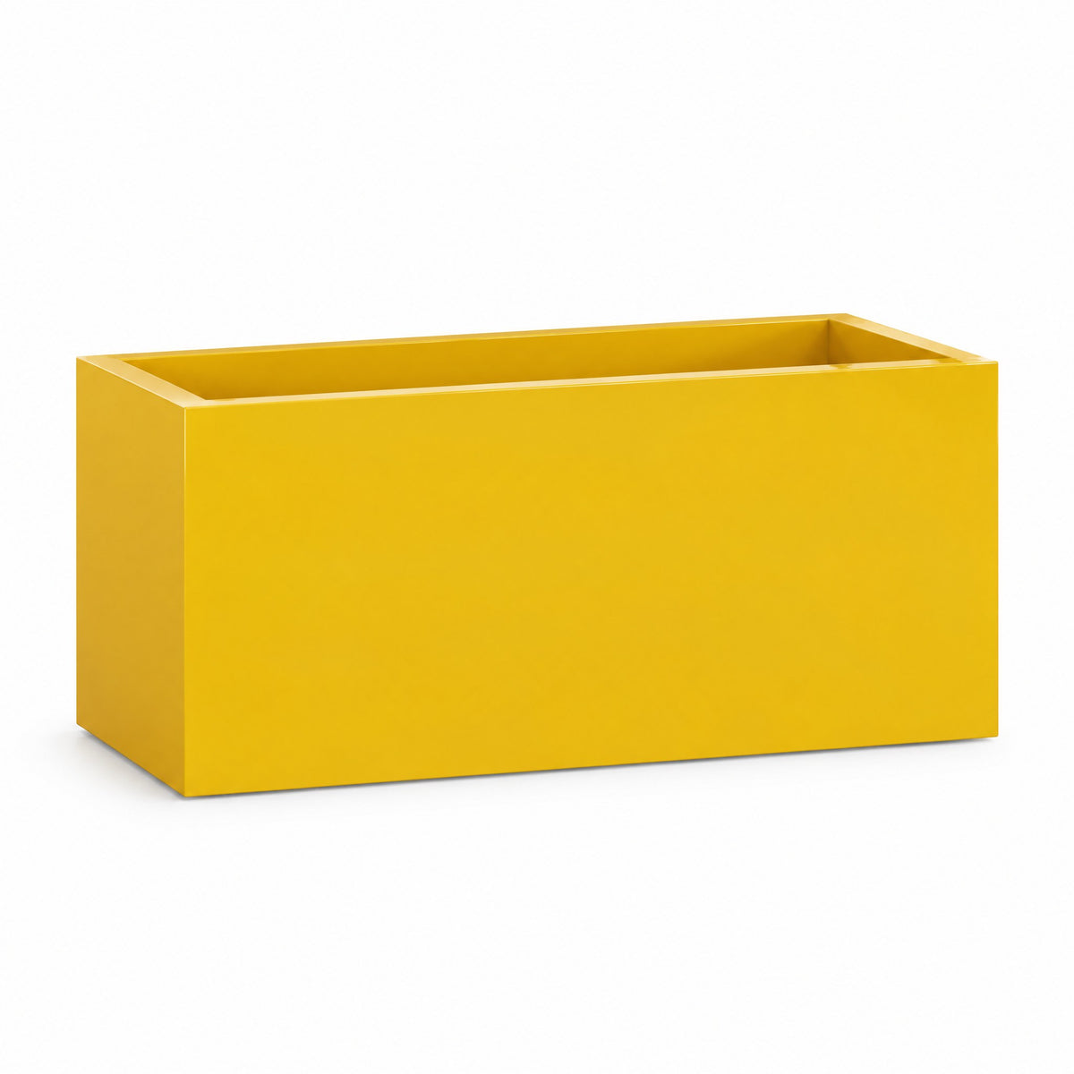 Urban Low Trough fiberglass planter in gloss saffron