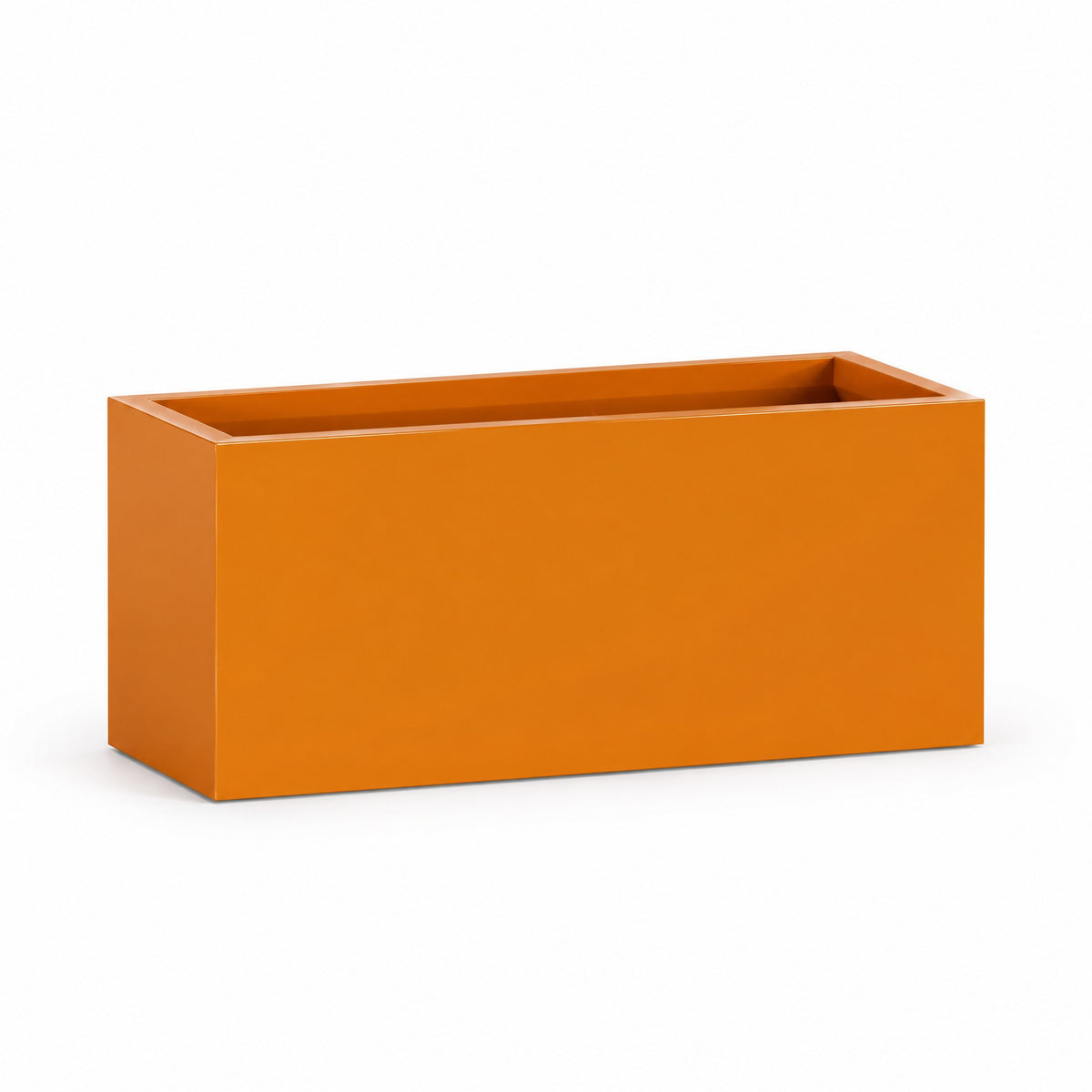 Urban Low Trough fiberglass planter in gloss tangerine