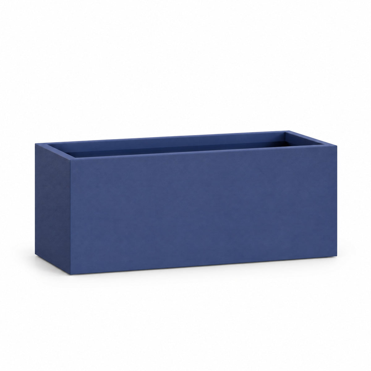 Urban Low Trough fiberglass planter in matte cobalt blue