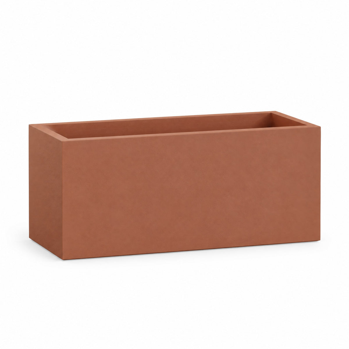 Urban Low Trough fiberglass planter in matte terracotta