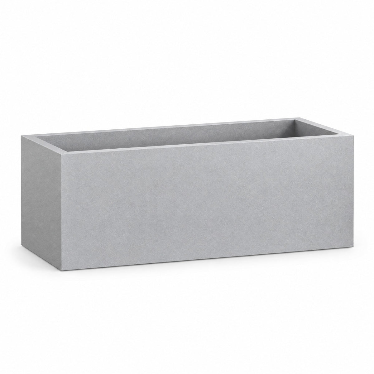 Urban Low Trough fiberglass planter in metallic silver