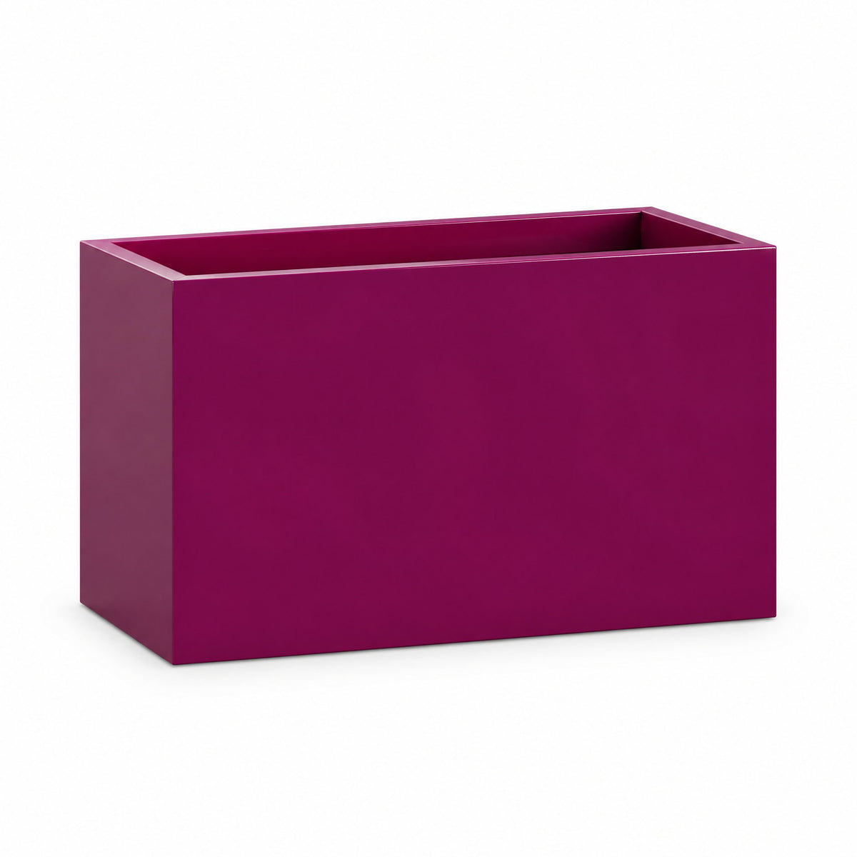 Urban Trough fiberglass planter in gloss eggplant