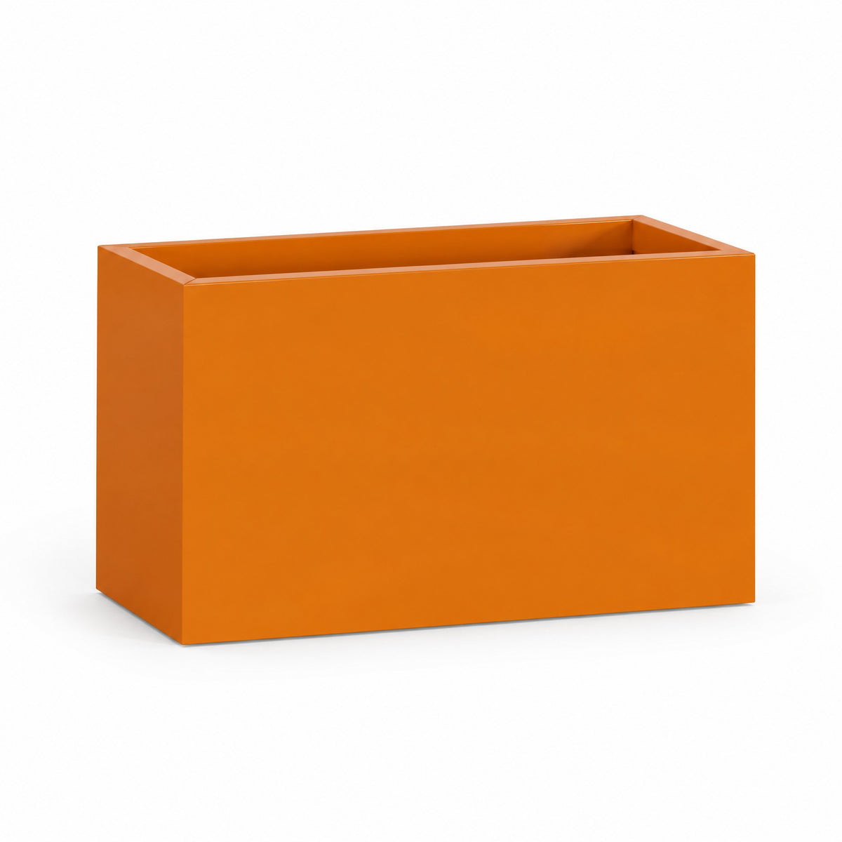 Urban Trough fiberglass planter in gloss tangerine