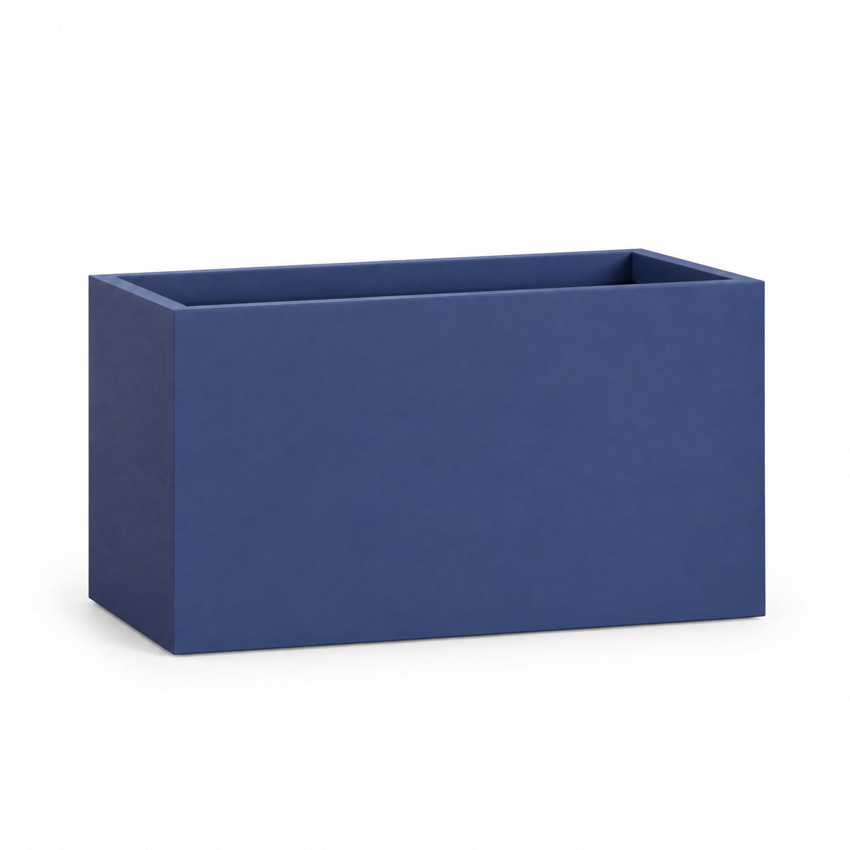 Urban Trough fiberglass planter in matte cobalt blue