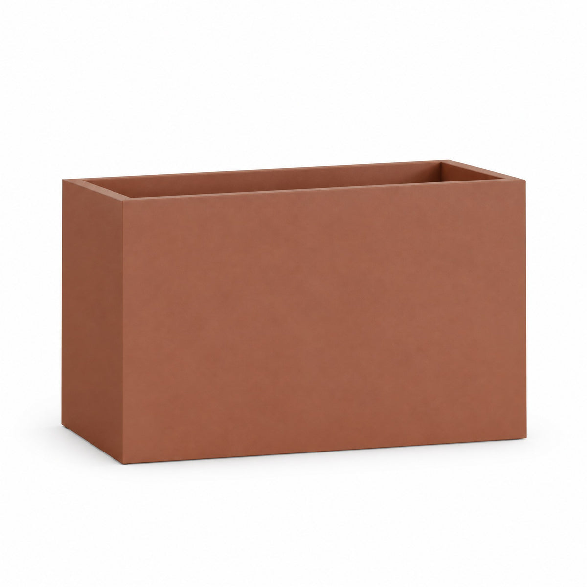 Urban Trough fiberglass planter in matte terracotta