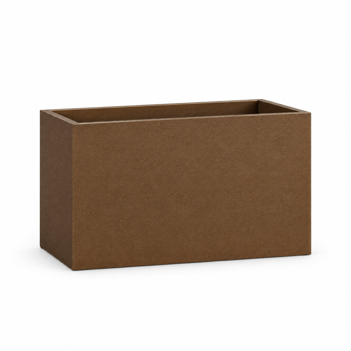 Urban Trough fiberglass planter in metallic bronze