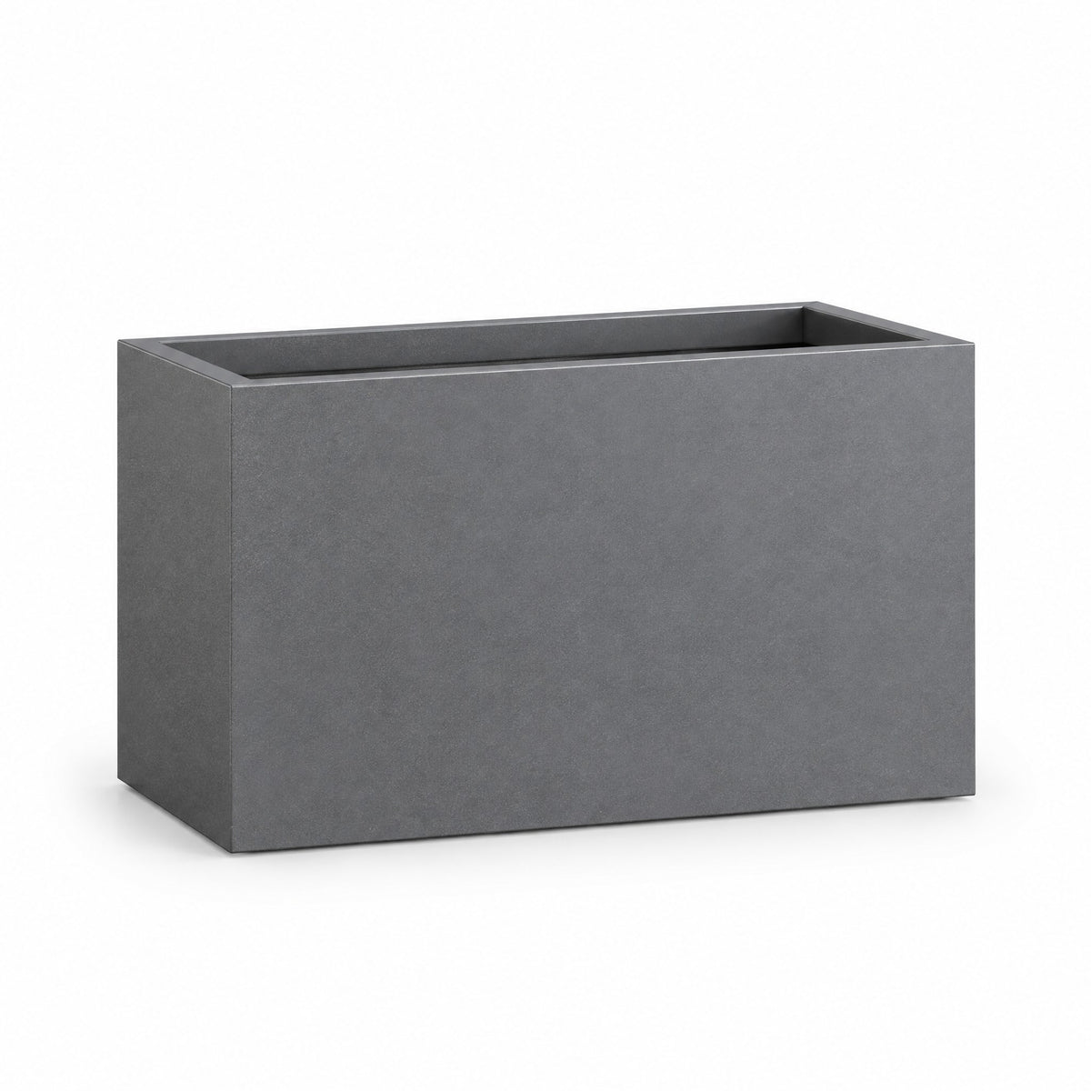 Urban Trough fiberglass planter in metallic gunmetal