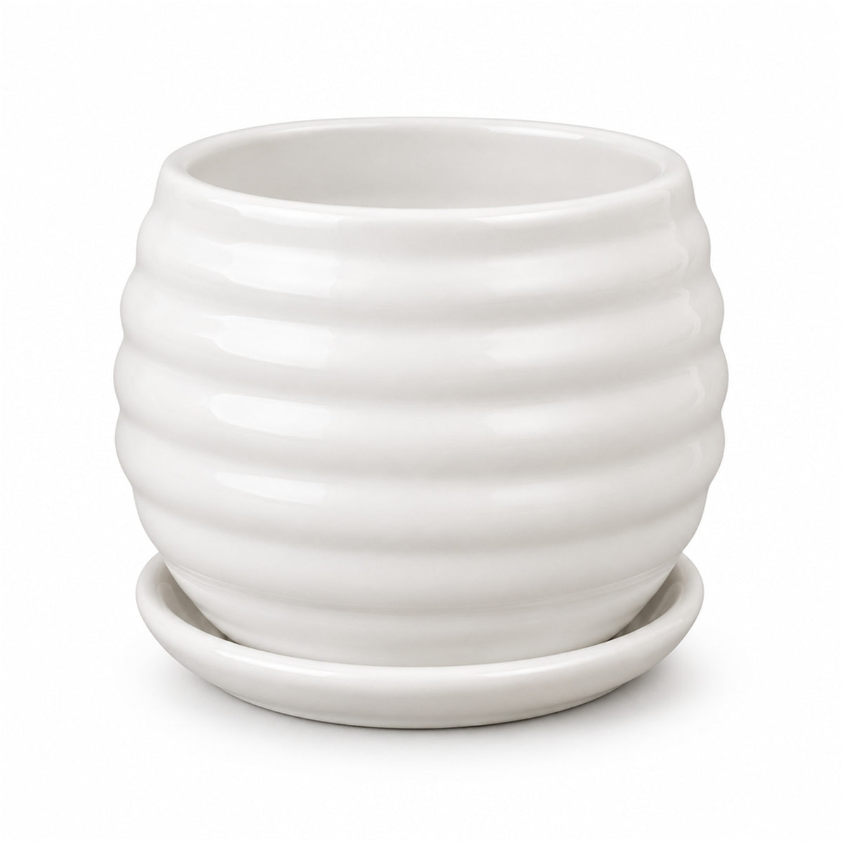 White Beehive Ceramic Pot with its saucer