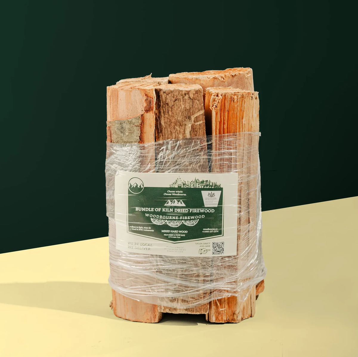 Wrapped bundle of Woodbourne kiln-dried mixed hardwood firewood